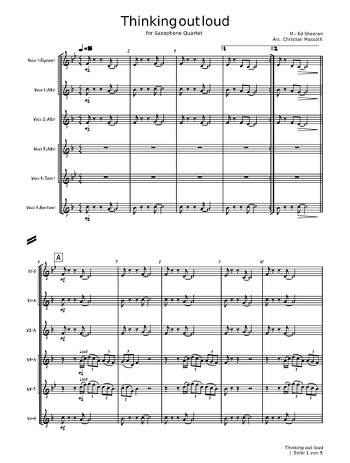 Thinking out loud – Ed Sheeran - for Saxophone Quartet