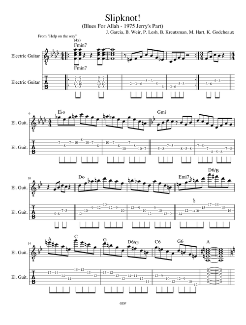 Slipknot! - Grateful Dead, Transcribed by Matt Funamura