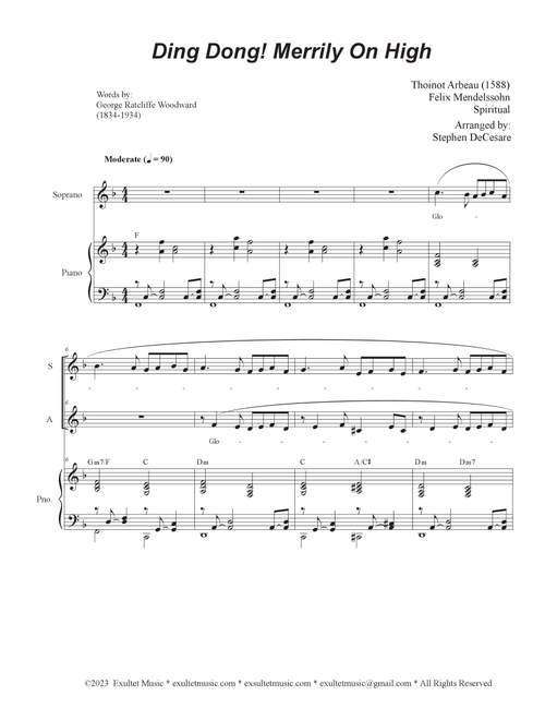 Ding Dong! Merrily On High (Duet for Soprano and Alto solo) (Arr. Stephen DeCesare) (Voice Duet and Piano)