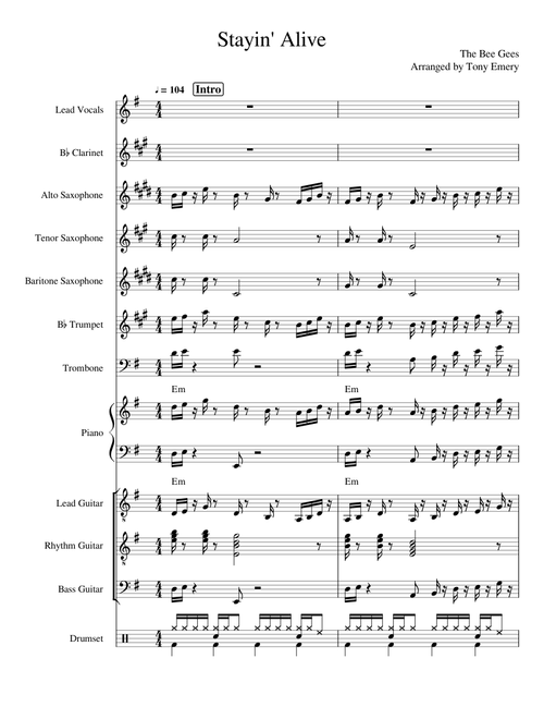 Stayin Alive Bee Gees - Small Band Arrangement