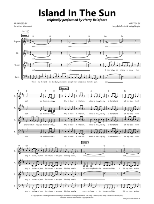 Island In The Sun (Arr. Jonathan Mummert) - Harry Belafonte, Irving Burgie (Choral, SATB)