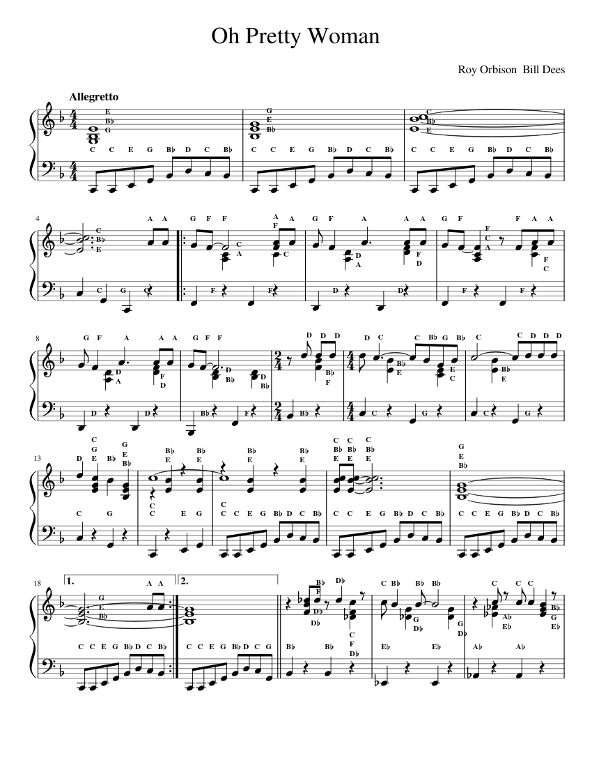 Oh Pretty Woman Sheet music for Piano (Solo)