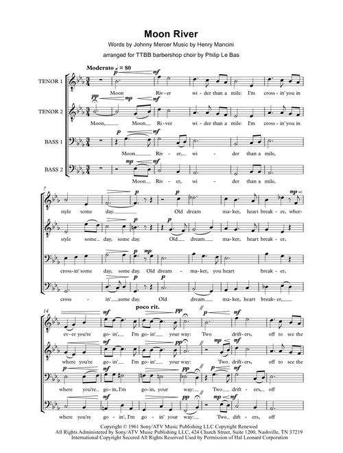 Moon River (Arr. Philip Le Bas) - Henry Mancini (Choral, TTBB)