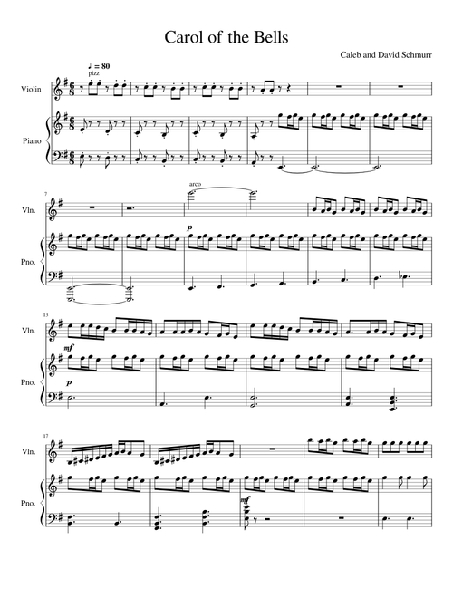 Carol of the Bells/God Rest Ye Merry Gentlemen for Piano and Violin