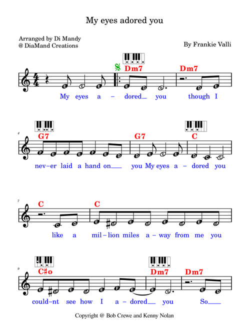 My eyes adored you (Arr. Dianne Mandy) - Frankie Valli (Lead Sheet - Fake Book)