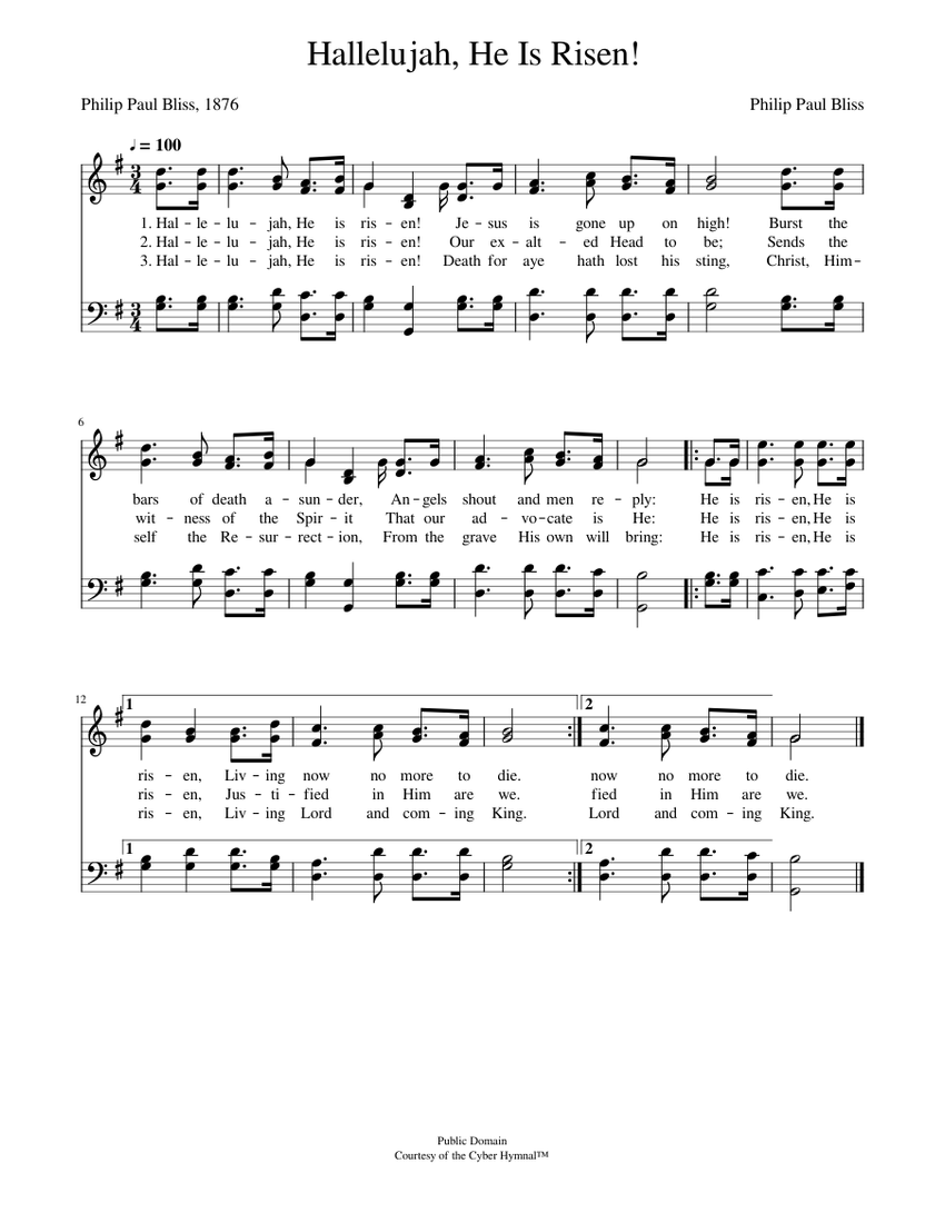 Hallelujah He Is Risen Philip P Bliss Sheet Music For Piano Piano Duo 