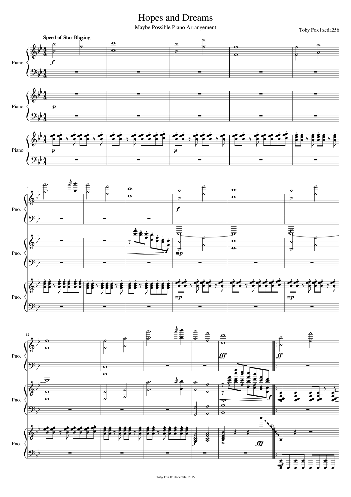 Undertale - Hopes Dreams Arrangement] Sheet for Piano (Mixed Trio) | Musescore.com