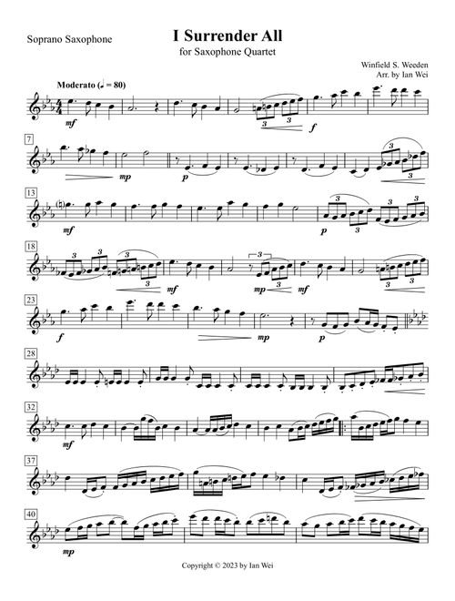 I Surrender All for Saxophone Quartet (Arr. Ian Wei) - Winfield S. Weeden (Woodwind Ensemble)