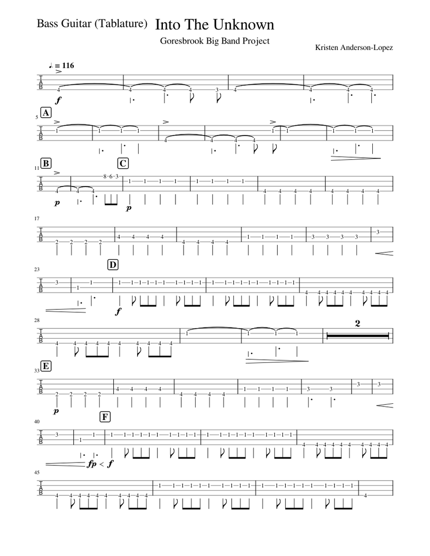 Into The UnknownBass Guitar Tablature Sheet music for Bass guitar