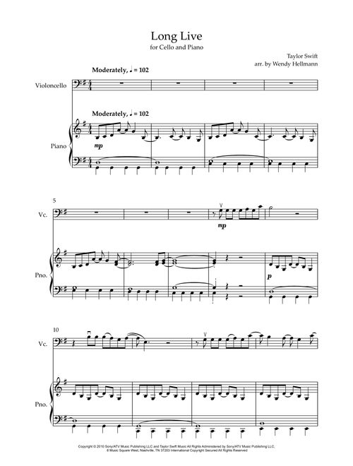Long Live (Arr. Wendy Hellmann) - Taylor Swift (Cello and Piano)