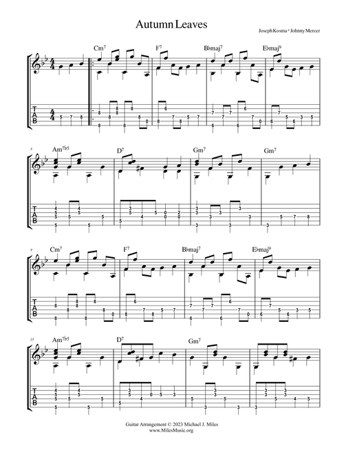 Autumn Leaves (Arr. Michael Joseph Miles) (Solo Guitar)