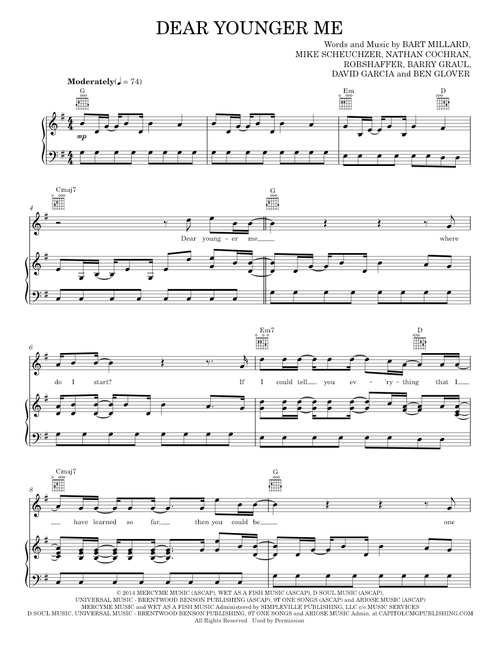 Dear younger me - MercyMe (Piano-Vocal-Guitar)