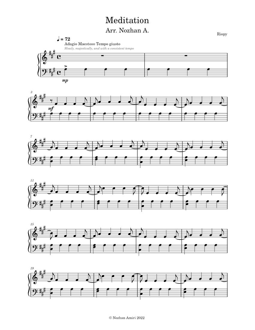 Meditation – Riopy Sheet music for Piano (Solo) | Musescore.com