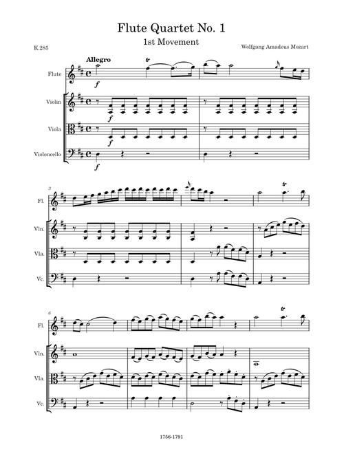 Flute Quartet No. 1 in D Major, K.285, 1st Movement (Allegro) – Wolfgang Amadeus Mozart