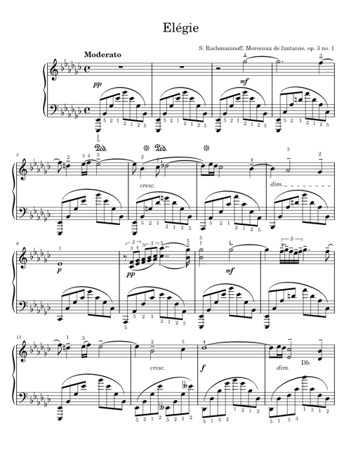 Rachmaninoff - Elegie op. 3 no. 1 (with fingering and pedals)