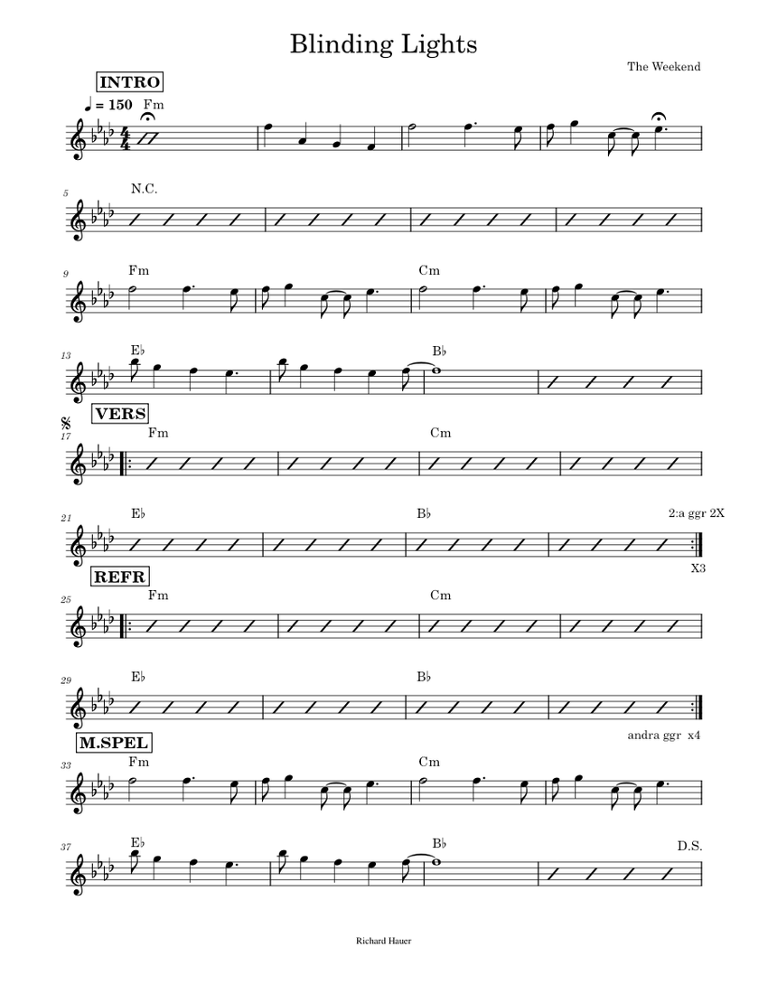 Blinding Lights – The Weeknd Sheet Music with Chords for Guitar (Jazz ...