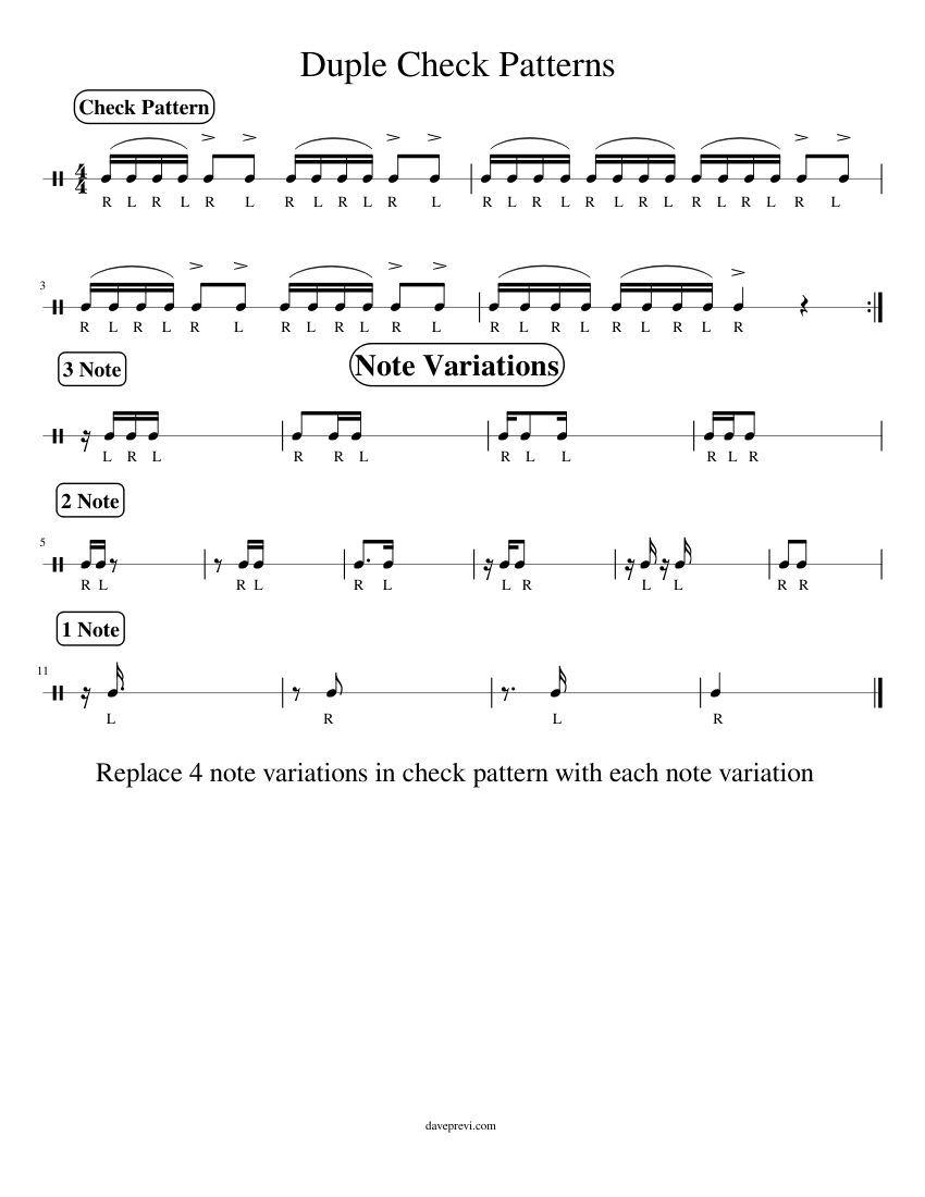 Duple Check Patterns Sheet Music for Snare drum (Solo) | MuseScore.com