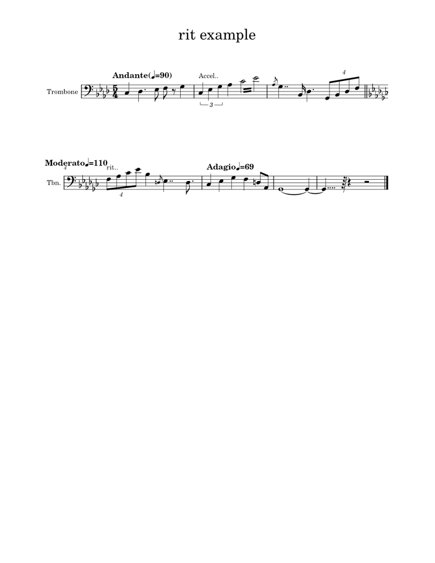 rit/accel example with tempo hidden. Sheet music for Trombone (Solo