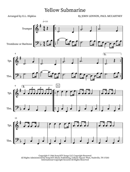 Yellow Submarine (Arr. E.L. Hipkiss) - The Beatles (Instrumental Duet)