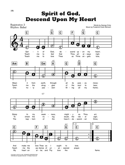 Spirit Of God, Descend Upon My Heart - George Croly and Frederick Cook Atkinson, George Croly, Frederick Cook Atkinson (E-Z Play Today)