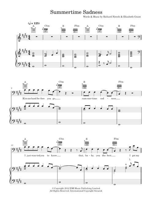 Summertime sadness - Lana Del Rey (Piano-Vocal-Guitar (Piano Accompaniment))