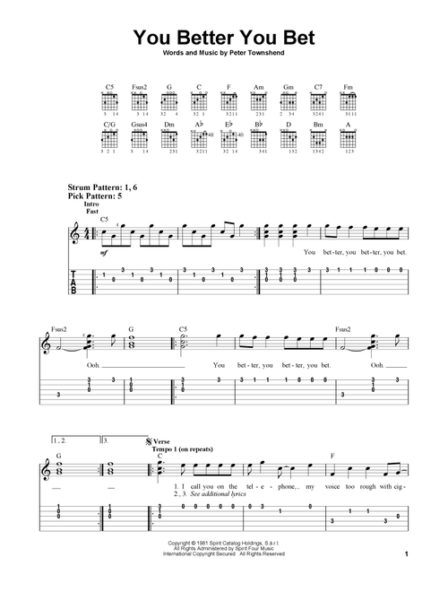 You Better You Bet - The Who (Easy Guitar with TAB)