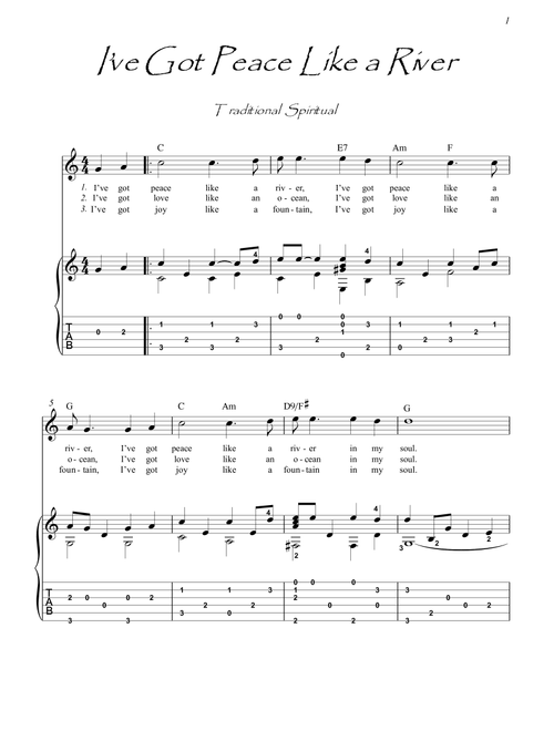 I’ve Got Peace Like a River guitar fingerstyle (Arr. PianoSheetNow) - Traditional (Guitar Tab)