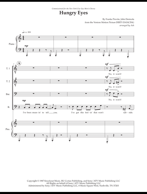 Hungry Eyes (Arr. Ash) - Eric Carmen (Choral, TTBB)