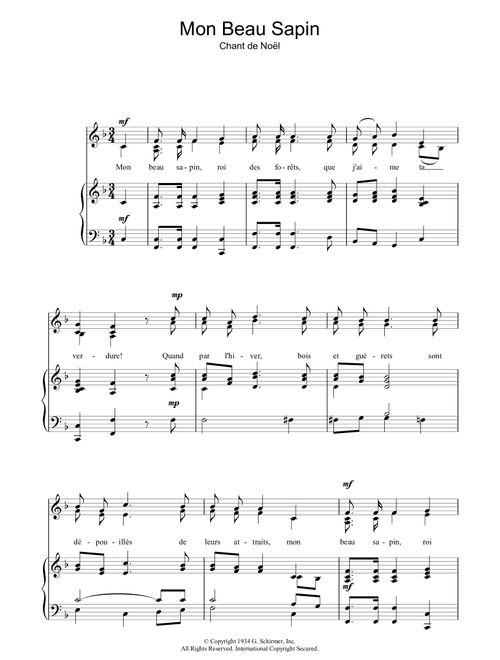 Mon Beau Sapin - Christmas Carol, Chant De Noel (Piano-Vocal-Guitar (Piano Accompaniment))