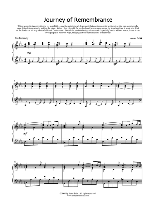 Journey of Remembrance - Anne Britt (Piano Solo)
