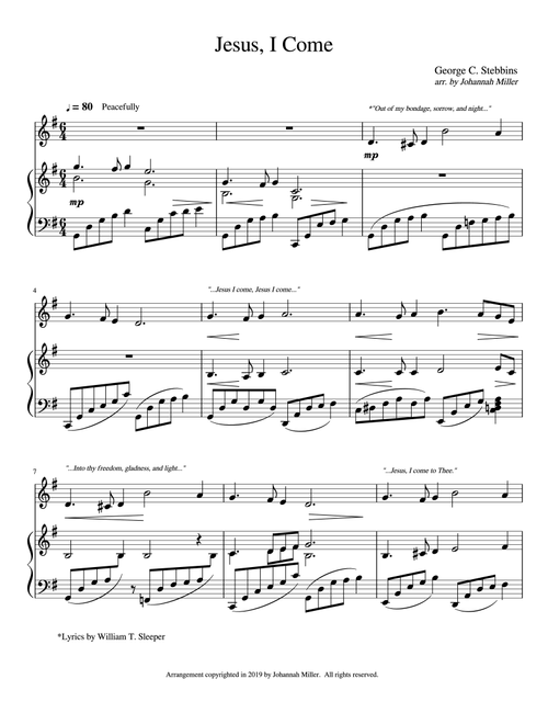 Jesus, I Come (Arr. Johannah Miller) - George C. Stebbins (Instrumental Duet and Piano)