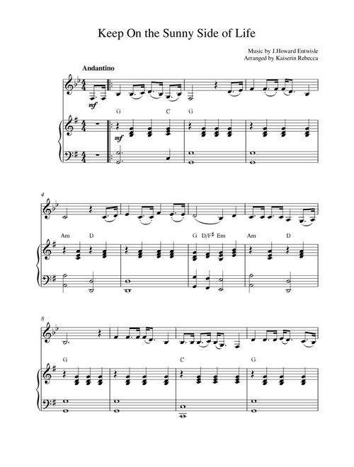 Keep On the Sunny Side of Life (Arr. Kaiserin Rebecca) - JHoward Entwisle (Clarinet and Piano)
