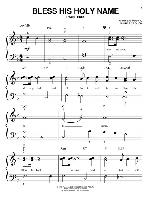 Bless His Holy Name - Andraé Crouch (Big Note Piano)