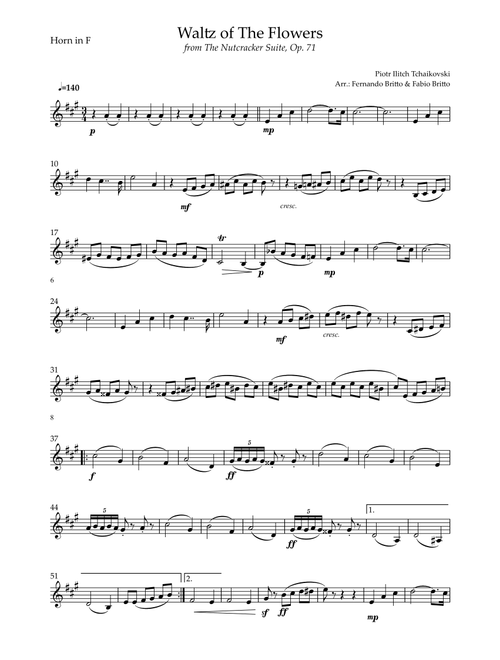 Waltz of The Flowers - from Nutcracker (P. I. Tchaikovsky) for Horn in F Solo (Arr. Fabio Britto) - Piotr Ilitch Tchaikovsky (French Horn Solo)