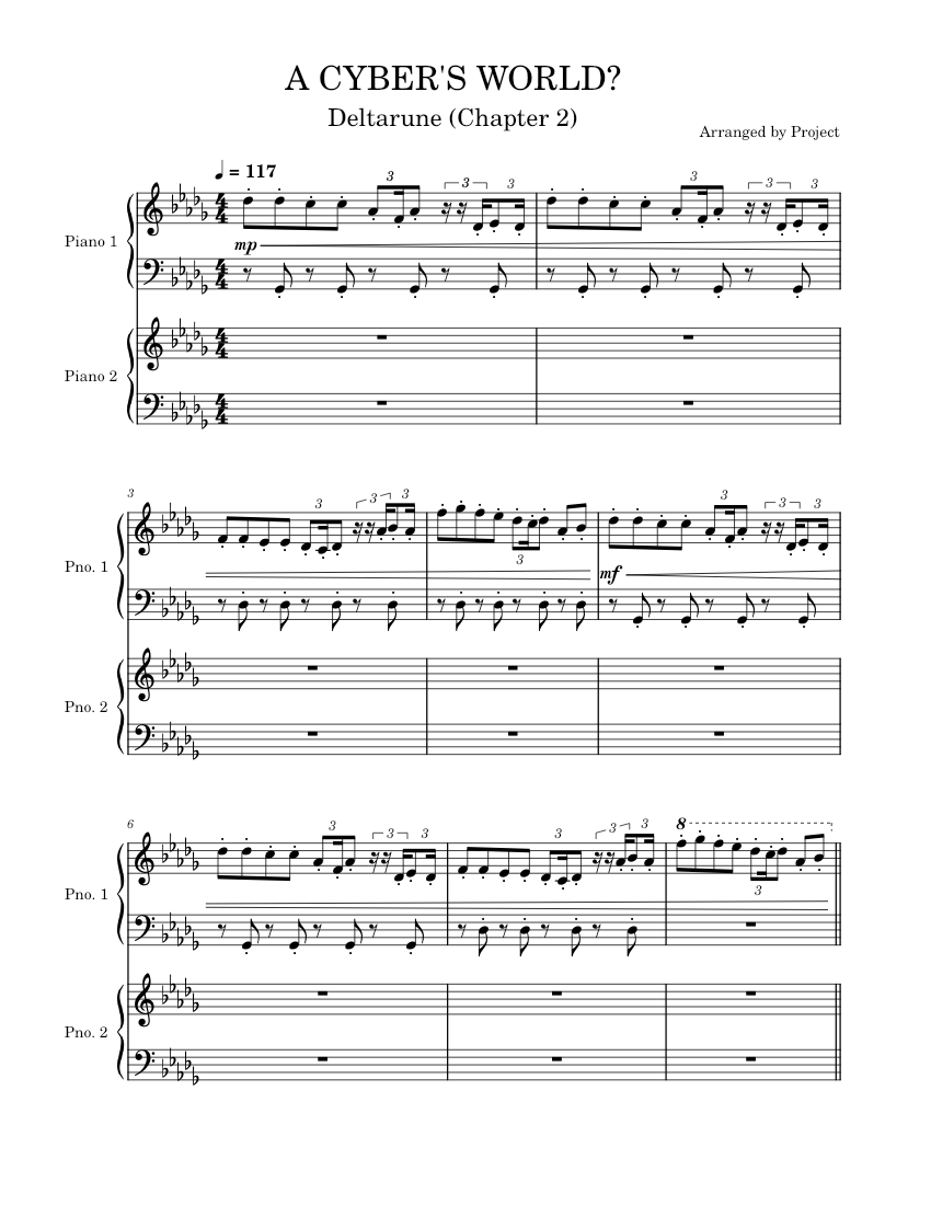 A CYBER'S WORLD? (Deltarune Chapter 2) - For 2 Pianos Sheet Music