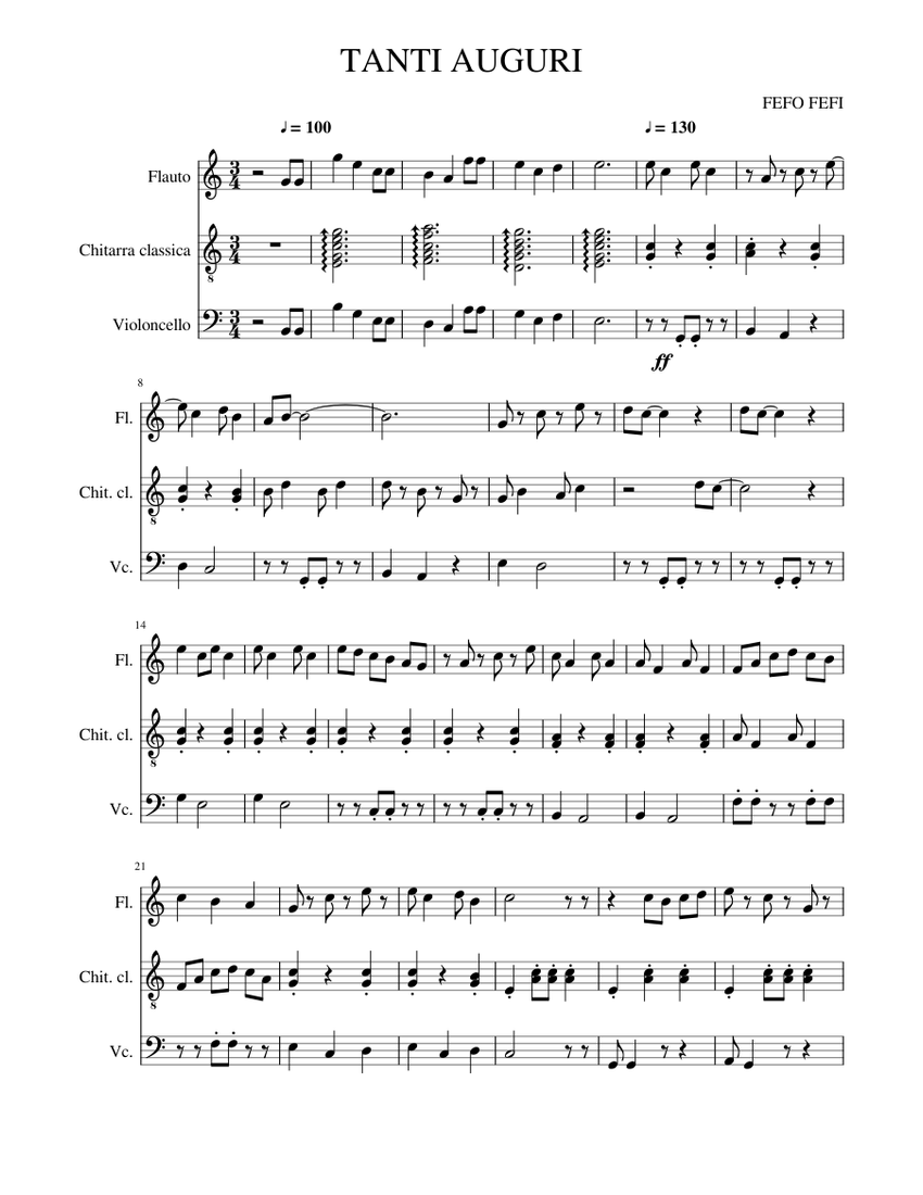 TANTI AUGURI Sheet music for Flute, Cello, Guitar (Mixed Trio ...