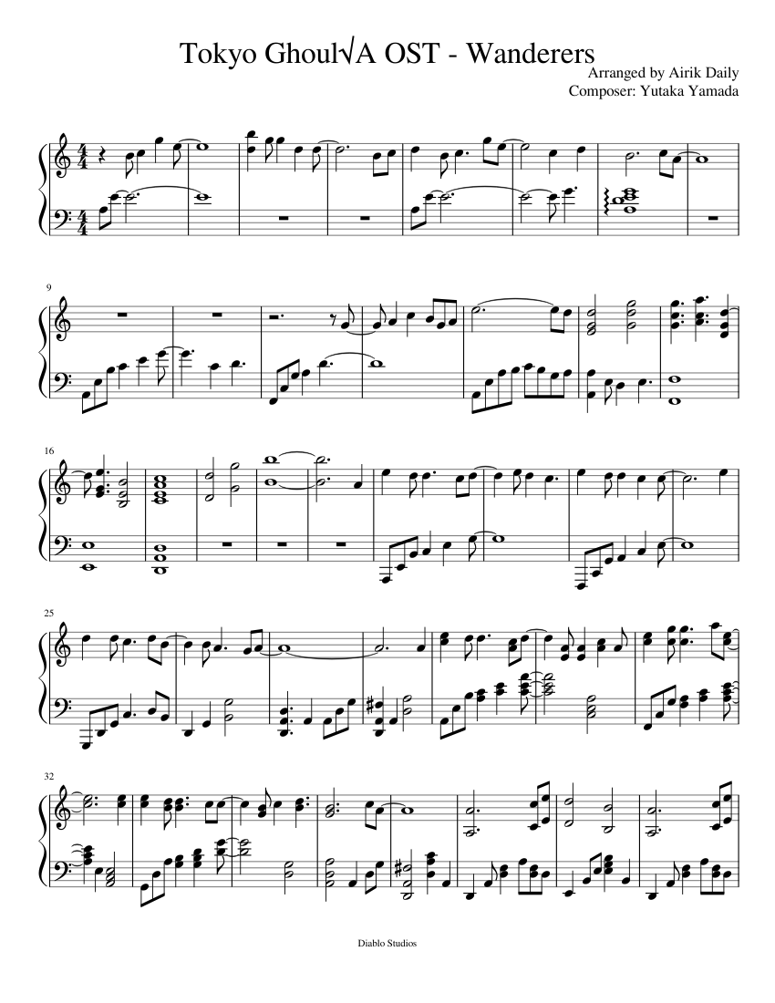 Tokyo Ghoul A OST - Wanderers Sheet music for Piano (Solo