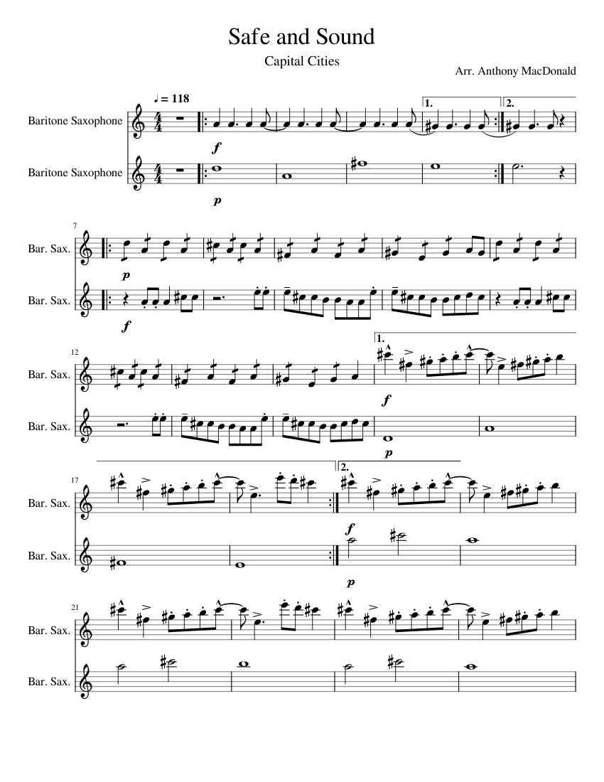 Safe Sax Safe and Sound Sheet Music for Saxophone baritone (Woodwind Duet ...