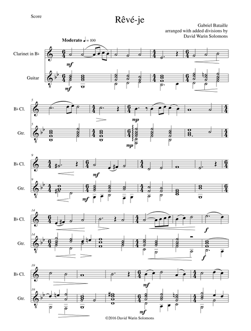 Rêvé-je (Am I Dreaming?) for clarinet and guitar (Arr. David Warin Solomons) - Gabriel Bataille (Instrumental Duet)