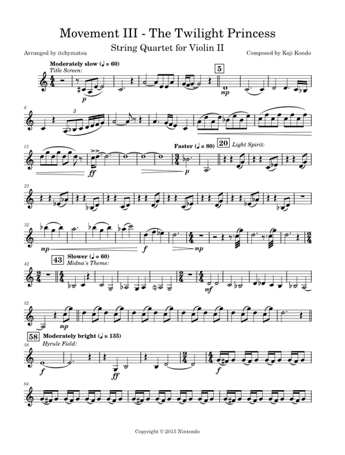 Symphony of the Goddesses – Chad Seiter (Movement III: Twilight Princess SQ for Violin II)