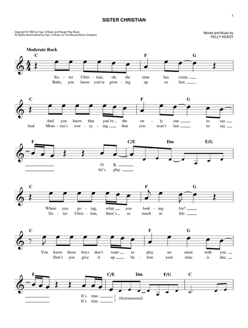 Sister Christian - Night Ranger (Easy Lead Sheet - Fake Book)