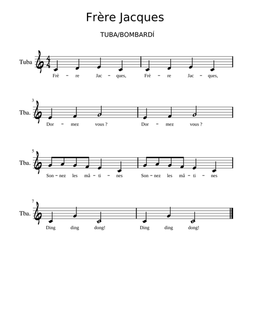FRERE JACQUES TUBA SENSE NOTES TC
