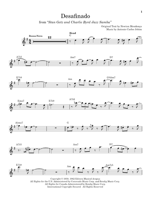 Desafinado - Stan Getz, Newton Mendonca (Tenor Sax Transcription)