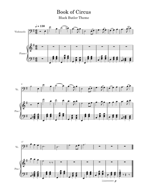 Kuroshitsuji Book Of Circus Ost for cello and piano
