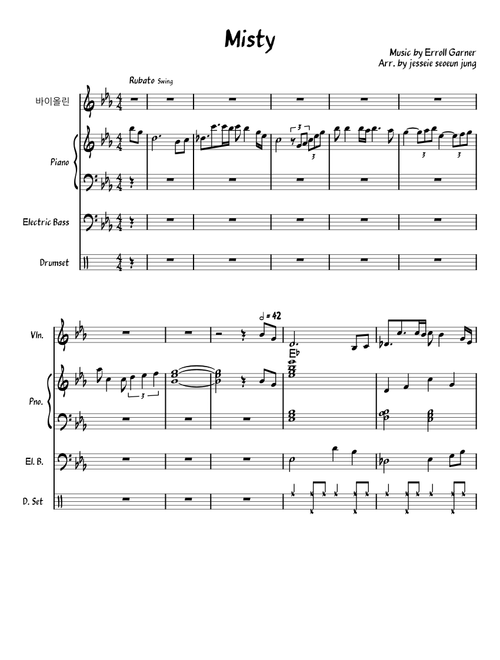 Misty – Erroll Garner Misty - Jazz  Arrangement for violin and piano