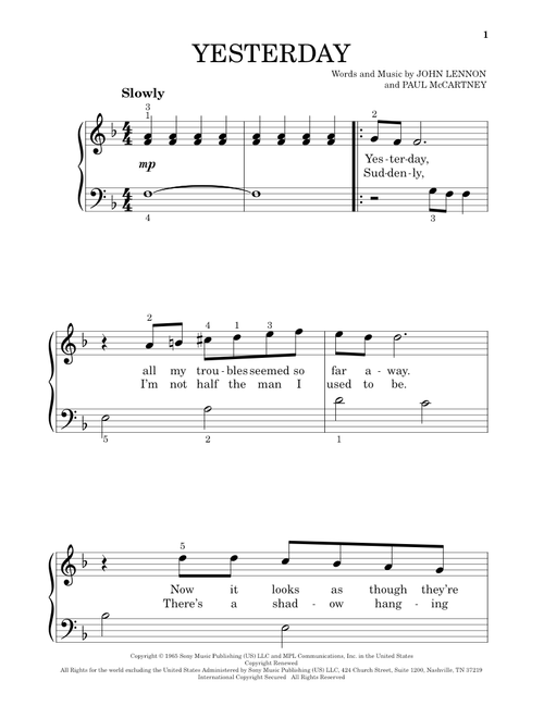 Yesterday - The Beatles (Beginning Piano Solo)