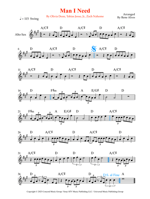 Man I Need (Arr. Rene Alves) - Olivia Dean (Alto Sax Solo)