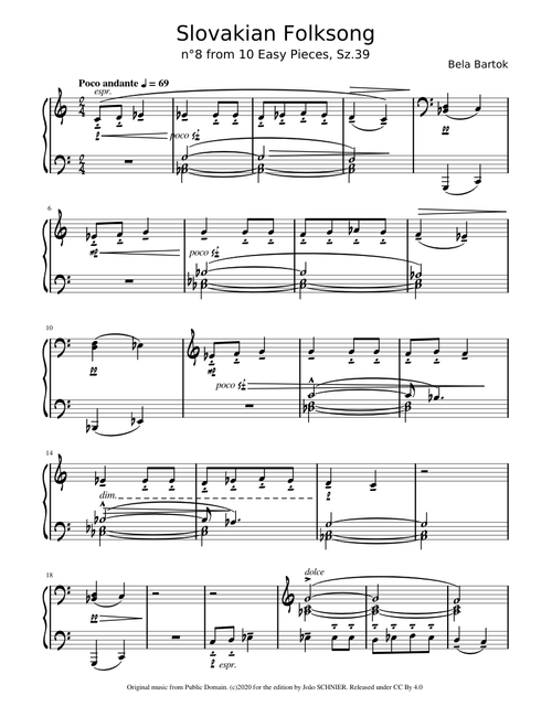 Bartok, Bela - 10 Easy Pieces, Sz.39, n°8 : Slovakian Folksong