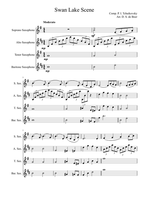 Swan Lake Scene for Saxophone Quartet SATB