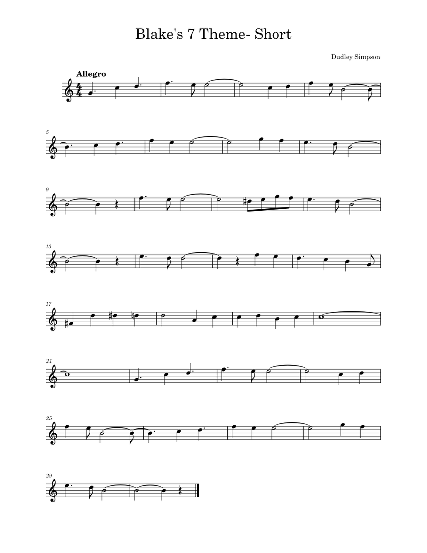Blake's 7 Theme Sheet Music for Flute (Solo) | MuseScore.com